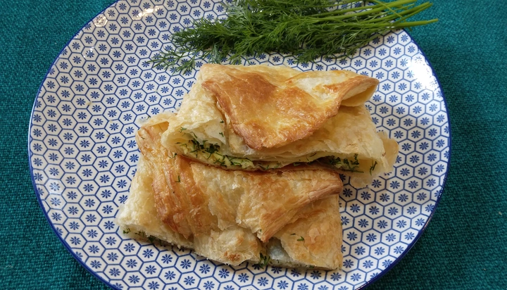 Puff pastry cheese pie with dill
